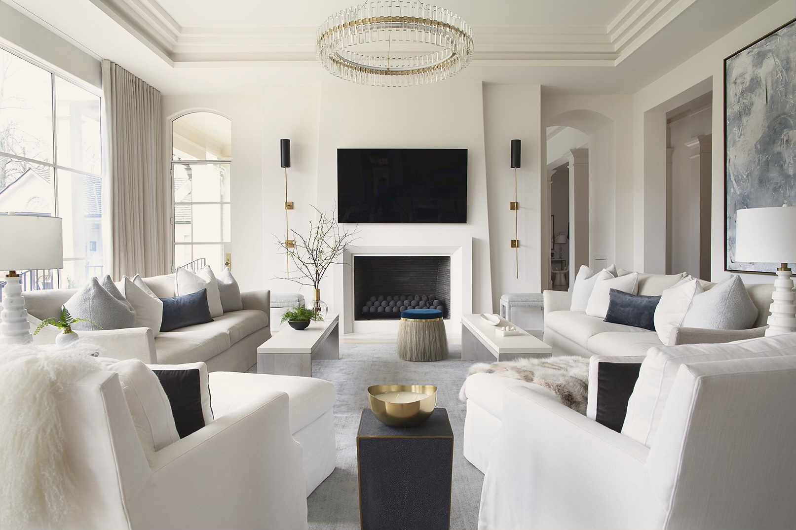 Vinings Residence living room steel windows